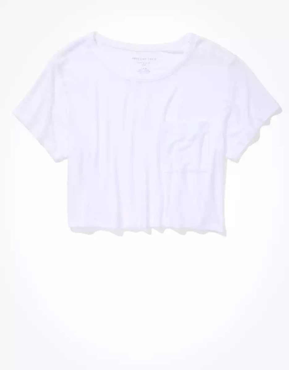 T Shirts American Eagle AE Cropped Soft & Sexy Pocket Tee Blanche Femme | WND-09096536